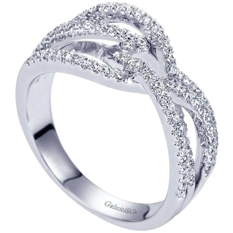 14K White Gold Intersecting Diamond Ring