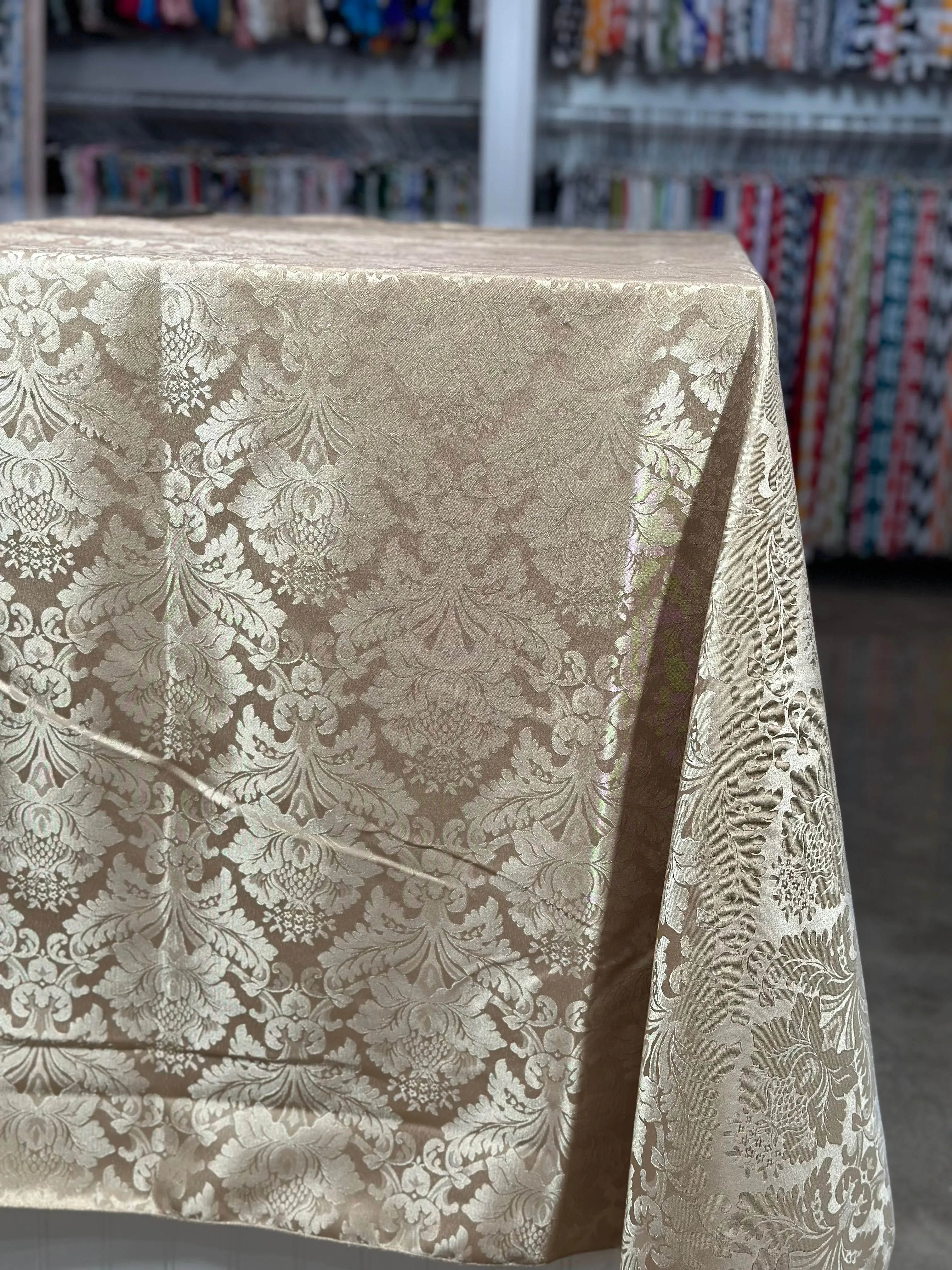 1pc - Damask Poly Table Linen 120" Round - Taupe