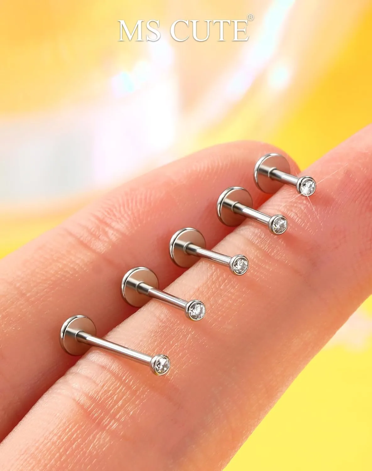2Pcs 20G/18G/16G Threadless Nose Stud Flat Back Earrings 316L Surgical Steel CZ Daity Nose Helix Cartilage Tragus Conch Labret Medusa Monroe Piercing Jewelry for Women Men