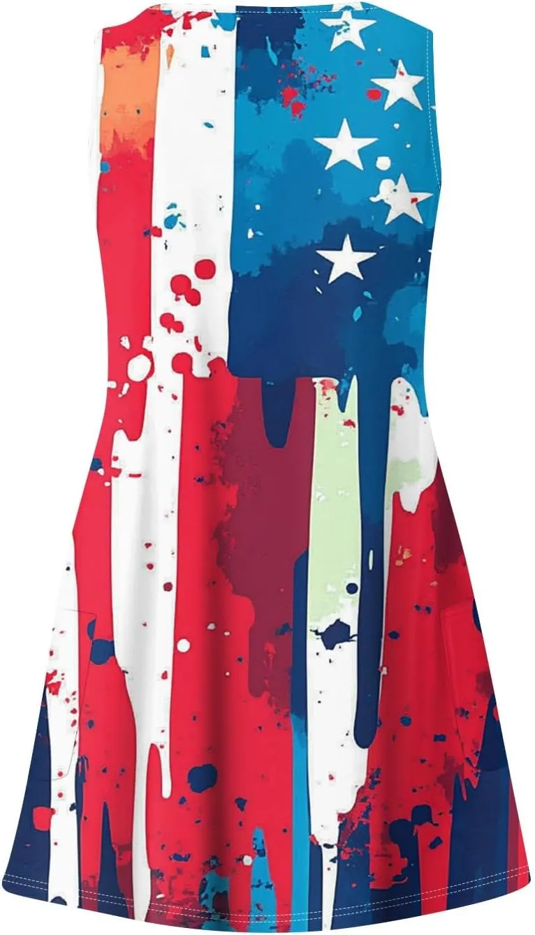 4th of July Outfits for Women Plus Size Stars Stripe Independence Day Dress Festival American Flag Dress for Women