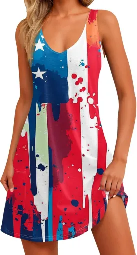 4th of July Outfits for Women Plus Size Stars Stripe Independence Day Dress Festival American Flag Dress for Women