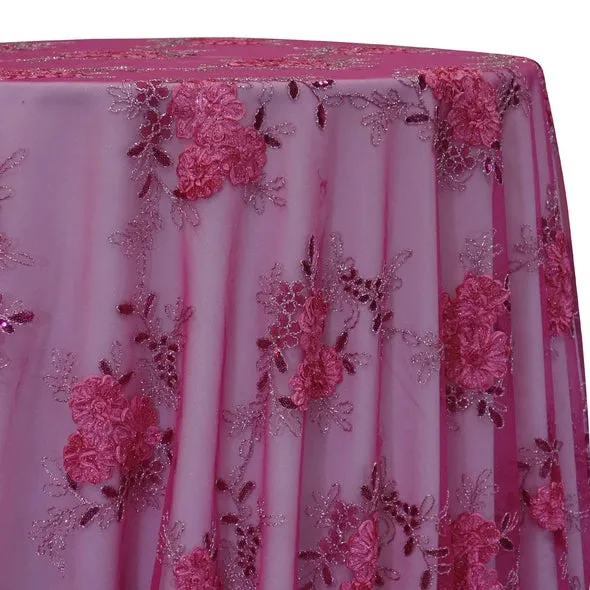 7pcs - Ribbon Mesh Lace Table Linen 132" Round - Fuchsia
