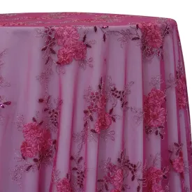 7pcs - Ribbon Mesh Lace Table Linen 132" Round - Fuchsia
