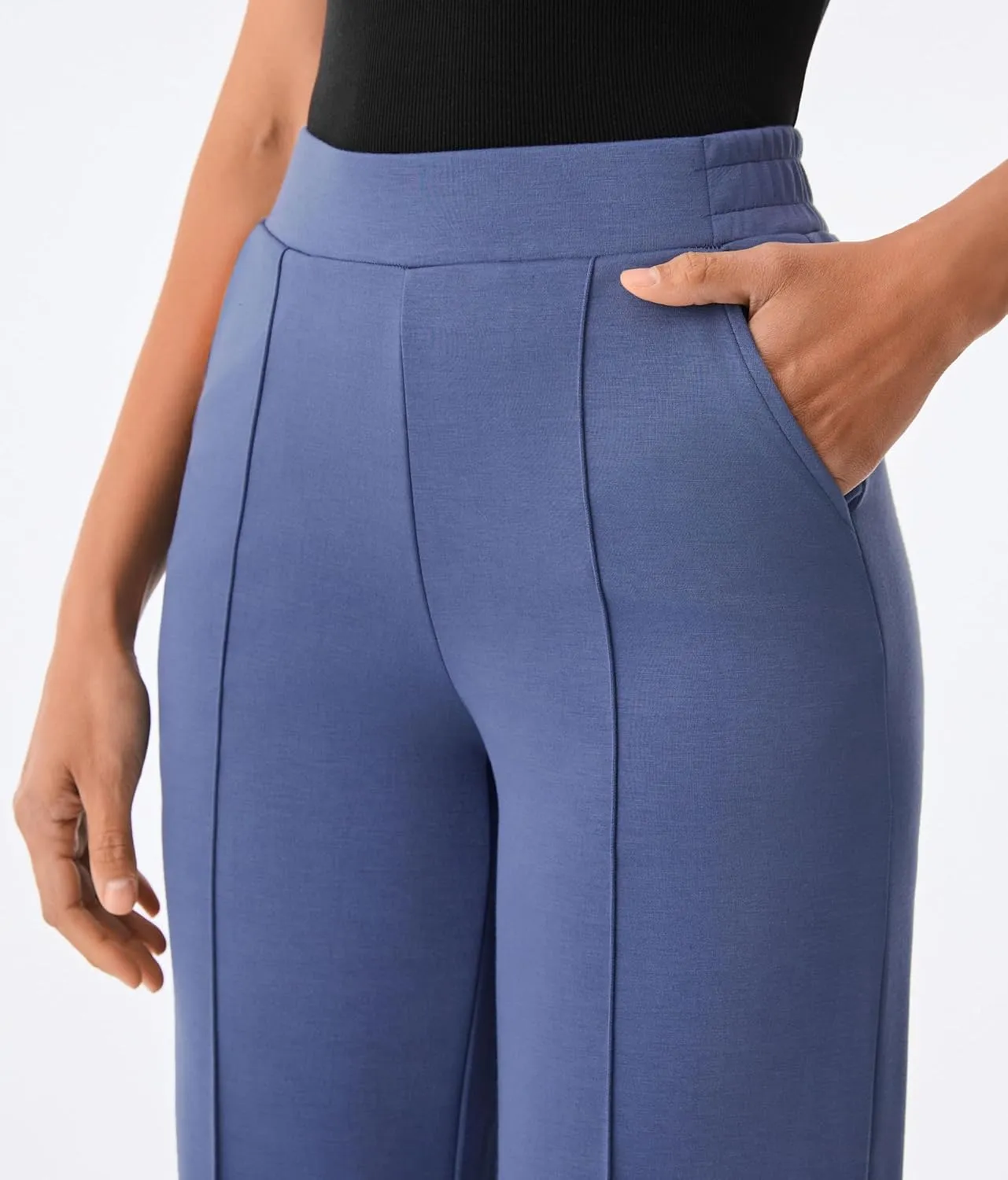 AFITNE Women's Wide Leg Work Pants High Waist Pull On Business Casual Pants Lightweight Lounge Slacks with Pockets 29"/31"