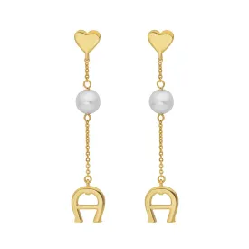 Aigner Erose Gold Plated Bon VoyageÂ With Pearl & A Logo Dangling Design