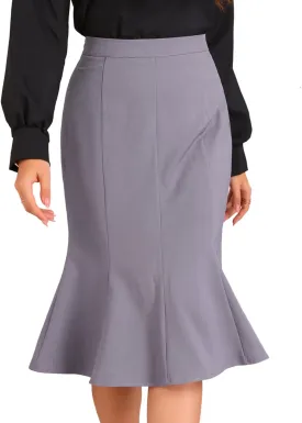 Allegra K Ruffle Hem Pencil Skirt for Women's Mermaid High Waist Business Elegant Casual Midi Skirts