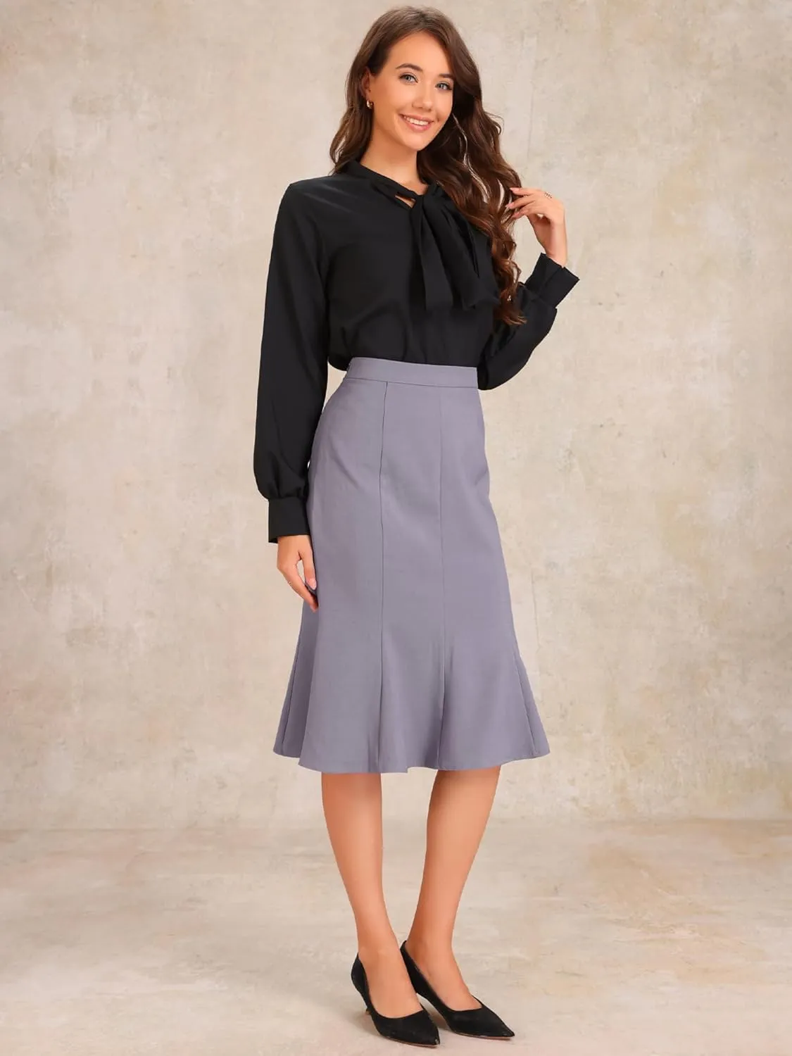 Allegra K Ruffle Hem Pencil Skirt for Women's Mermaid High Waist Business Elegant Casual Midi Skirts