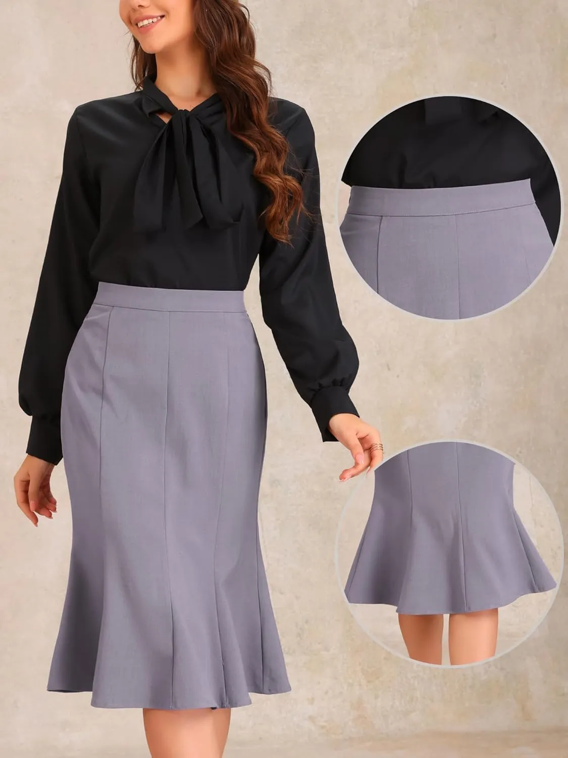 Allegra K Ruffle Hem Pencil Skirt for Women's Mermaid High Waist Business Elegant Casual Midi Skirts