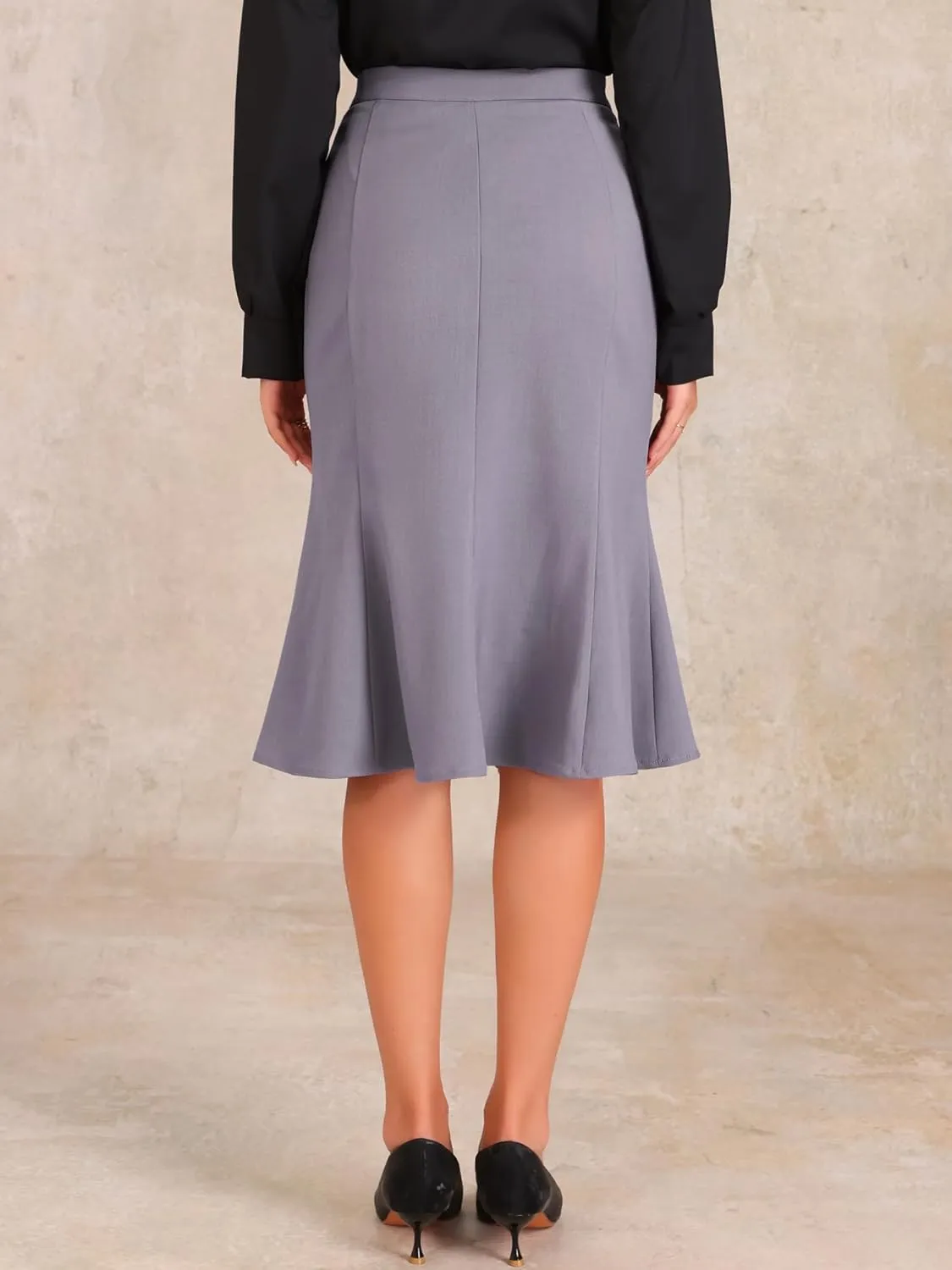 Allegra K Ruffle Hem Pencil Skirt for Women's Mermaid High Waist Business Elegant Casual Midi Skirts
