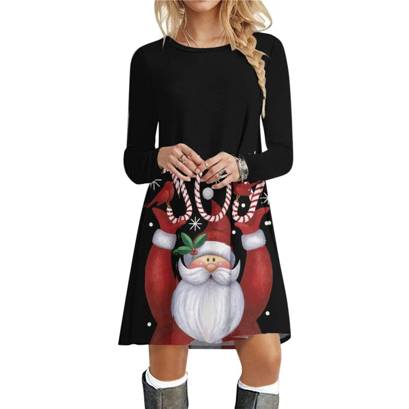 Amy Fashion - Christmas Deer Long Sleeve 3D Print Mini Dress