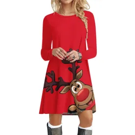 Amy Fashion - Christmas Deer Long Sleeve 3D Print Mini Dress