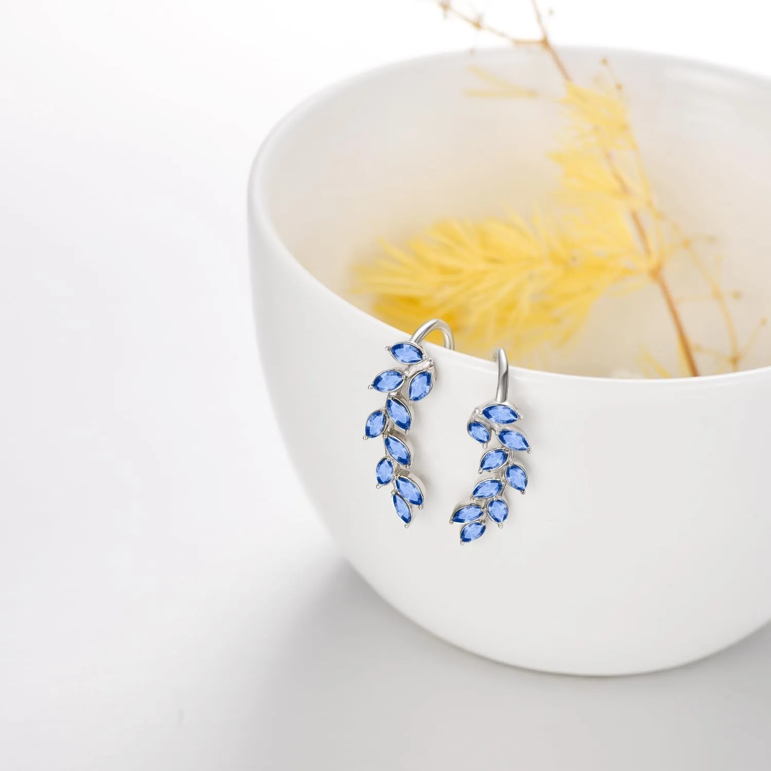 AOBOCO Leaf Ear Climbers Earrings Hypoallergenic 925 Sterling Silver Ear Crawler Cuff Earrings for Sensitive Ears, Made with Austrian Crystals