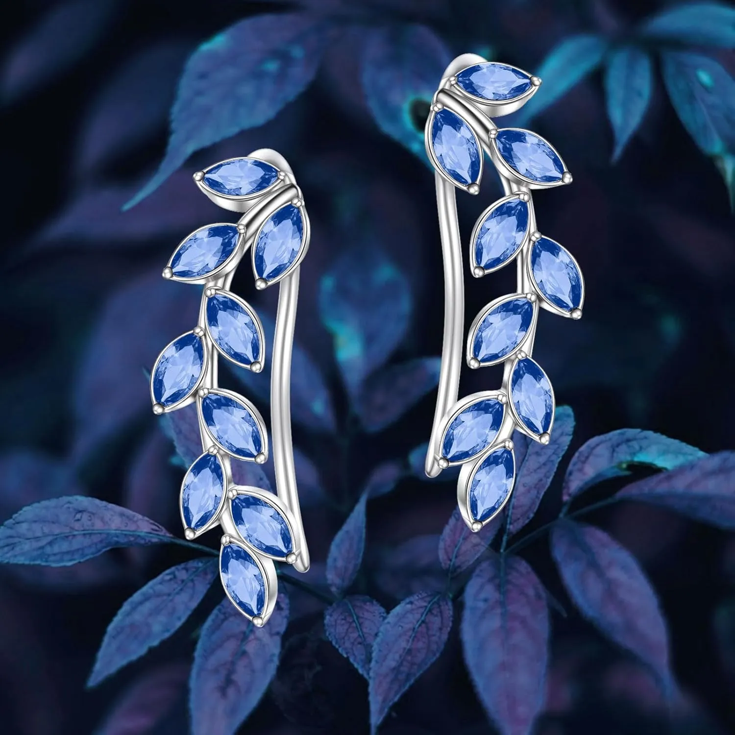 AOBOCO Leaf Ear Climbers Earrings Hypoallergenic 925 Sterling Silver Ear Crawler Cuff Earrings for Sensitive Ears, Made with Austrian Crystals
