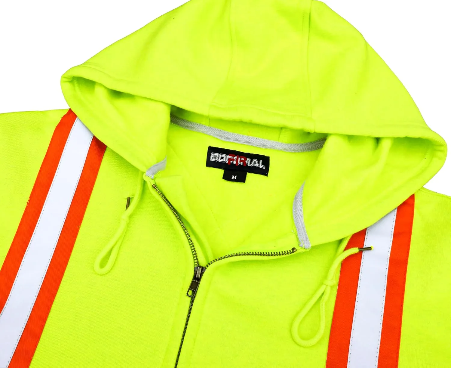 BOCOMAL FR Hoodies High Visibility 10.5oz Cottion Fleece Zipper Hi Vis Flame Resistant Reflective Hooded Sweatshirts