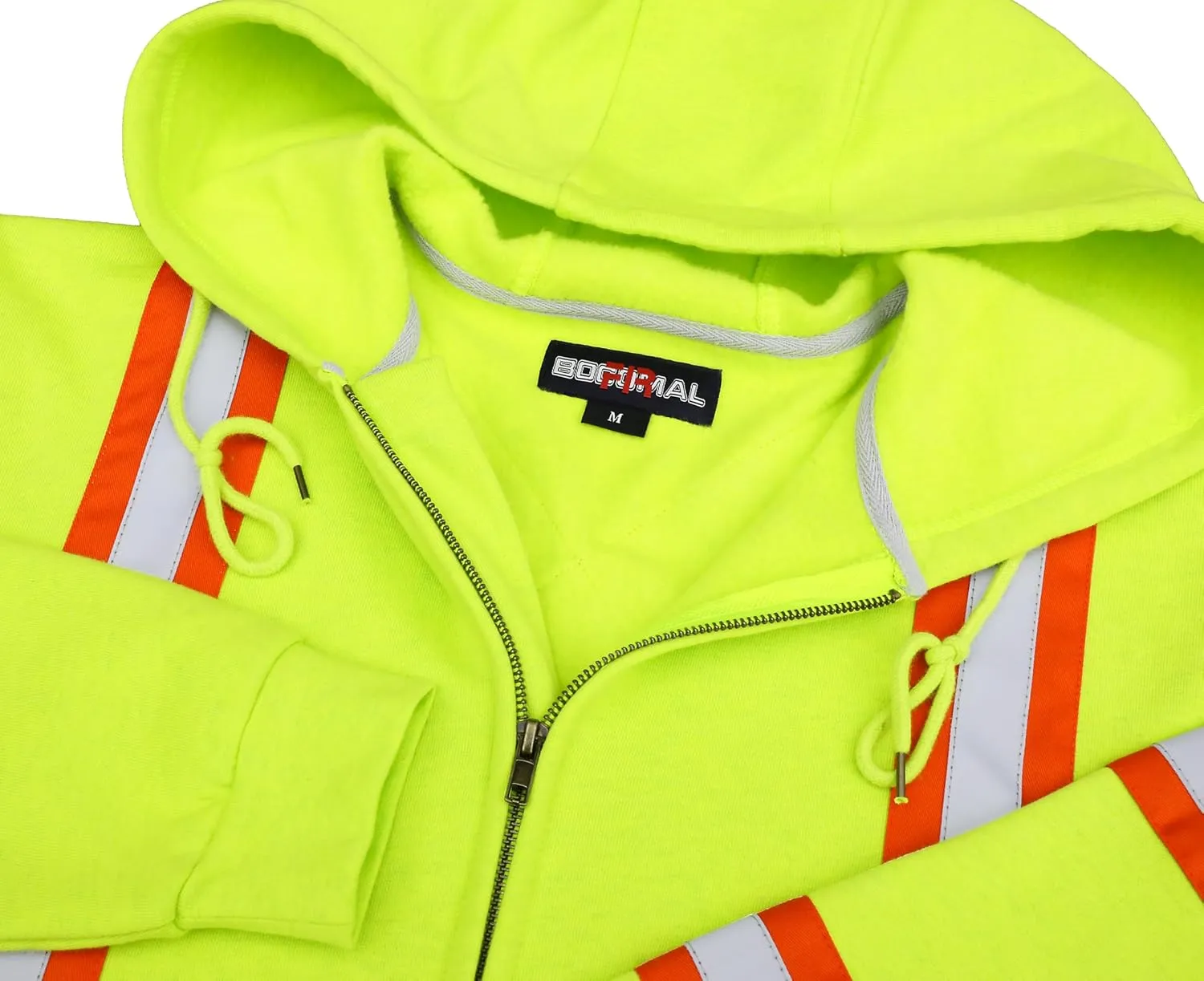 BOCOMAL FR Hoodies High Visibility 10.5oz Cottion Fleece Zipper Hi Vis Flame Resistant Reflective Hooded Sweatshirts