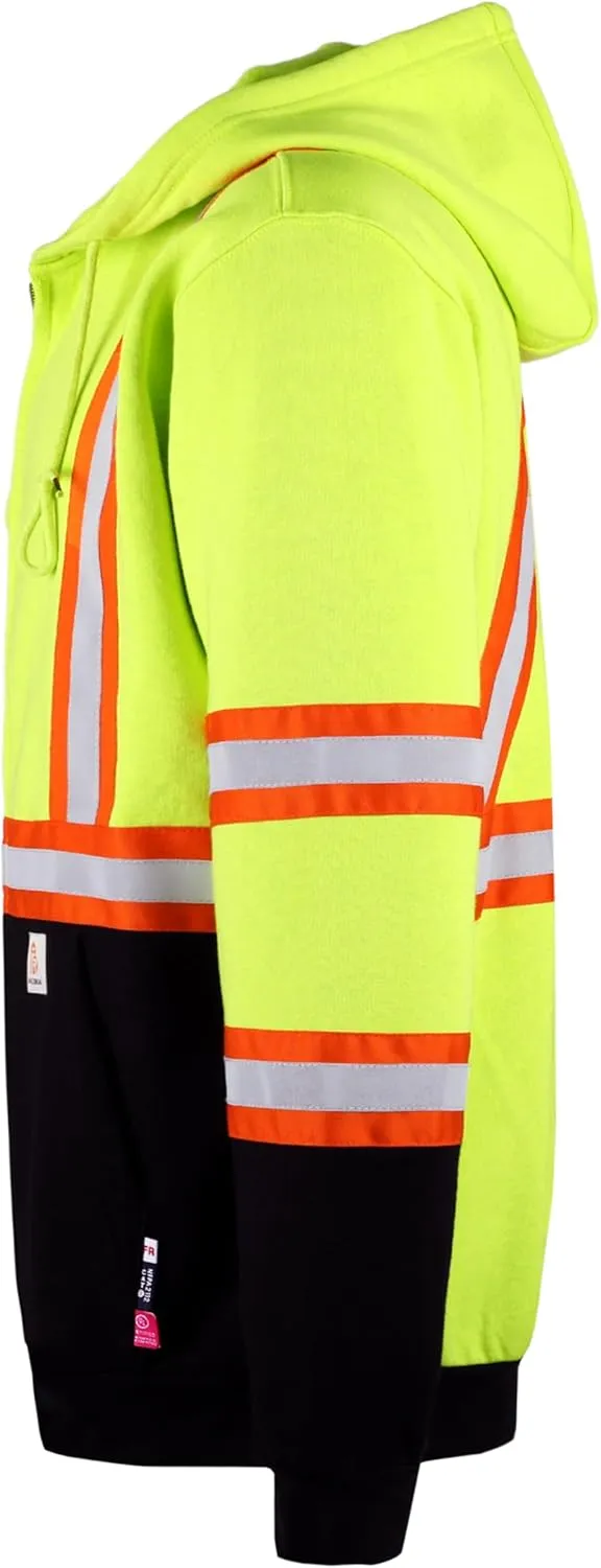 BOCOMAL FR Hoodies High Visibility 10.5oz Cottion Fleece Zipper Hi Vis Flame Resistant Reflective Hooded Sweatshirts