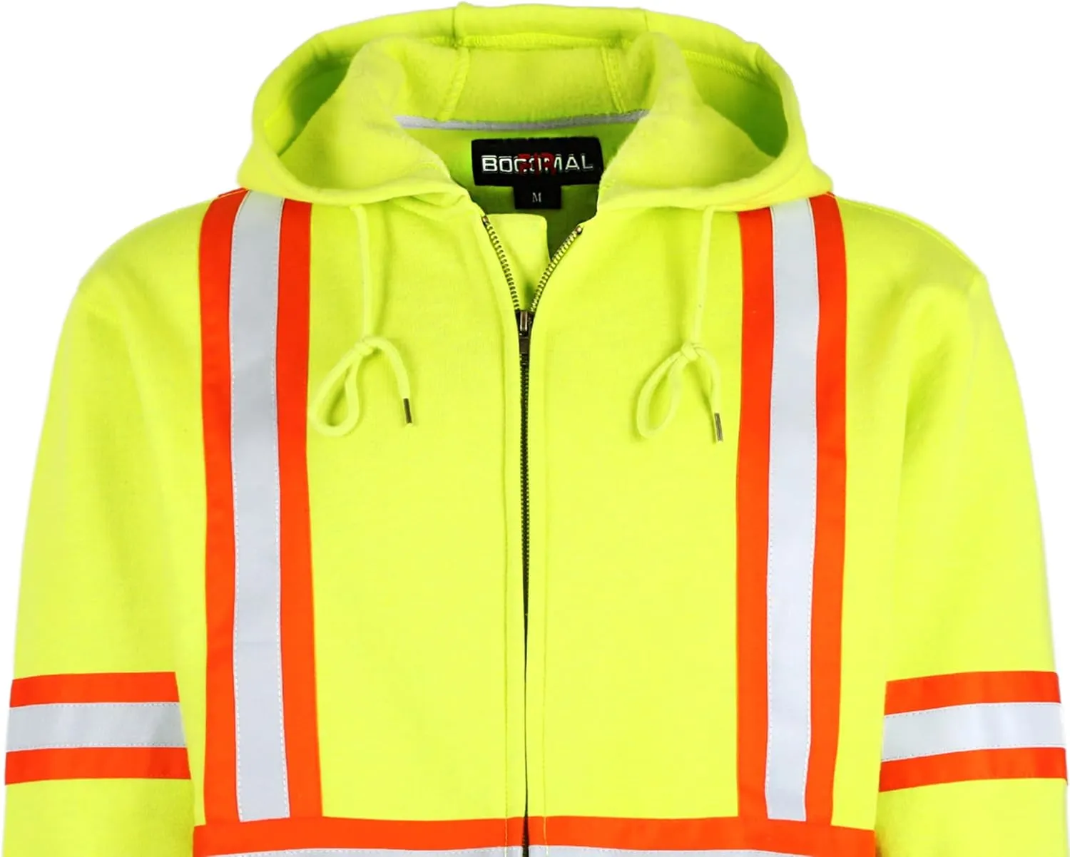 BOCOMAL FR Hoodies High Visibility 10.5oz Cottion Fleece Zipper Hi Vis Flame Resistant Reflective Hooded Sweatshirts
