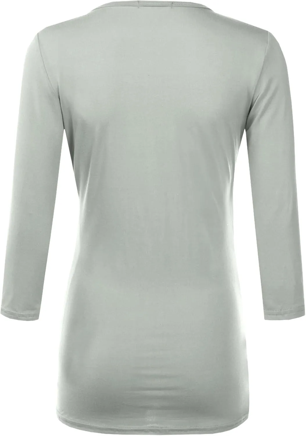 DOUBLJU 3/4 Sleeve Satin Ruched Hem Tank Tops Deep V Neck Tops Casual Basic Wrap Style T Shirts for Womens with Plus Size