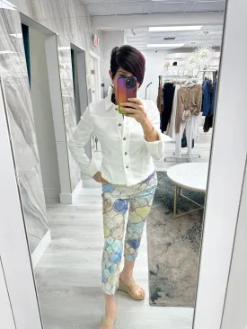 Elegant Printed Side Buttons Cropped Techno Pants
