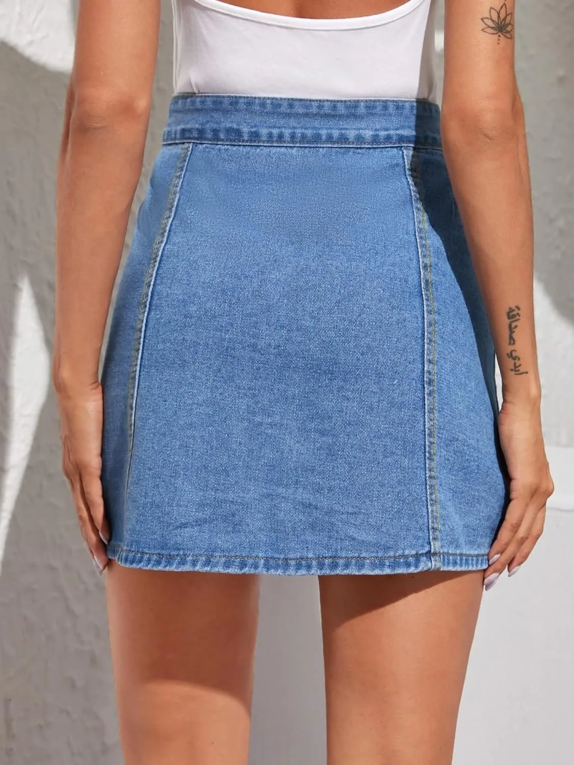 Floerns Women's High Waist A Line Button Through Denim Mini Dress Skirt