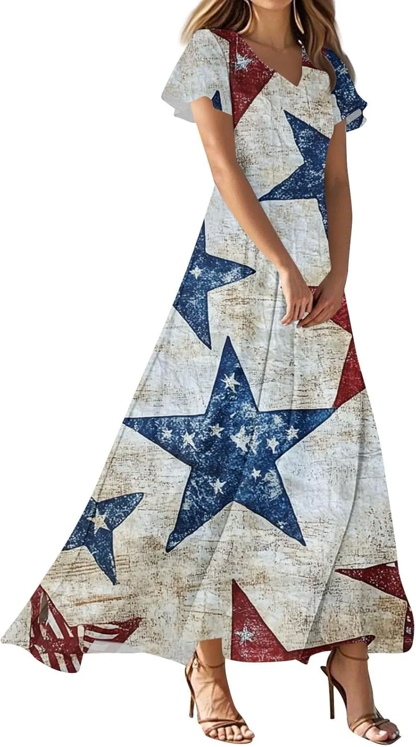 Fourth of July Outfit Women Independence Day USA Dress Festival Plus Size Patriotic Dress