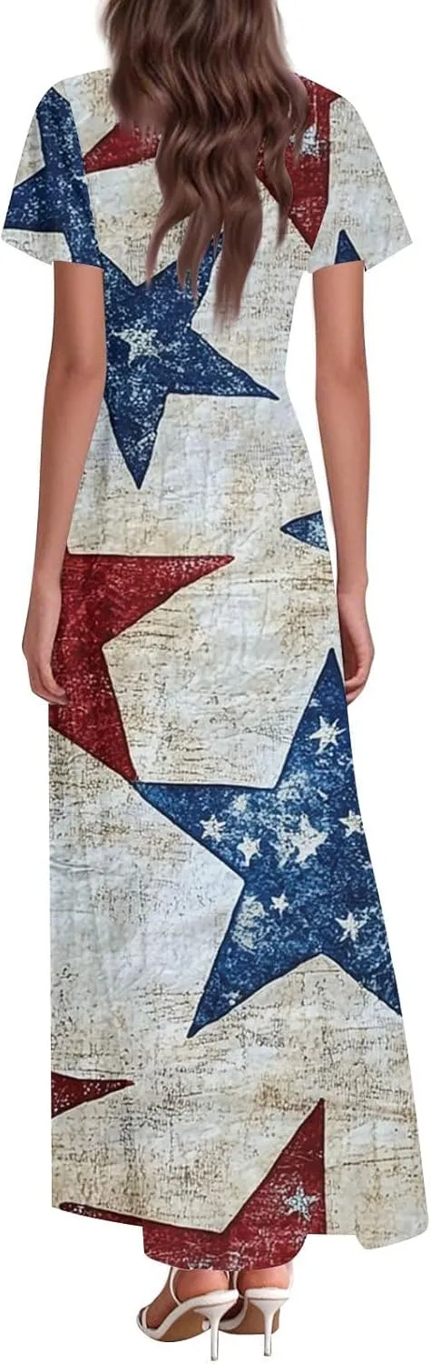 Fourth of July Outfit Women Independence Day USA Dress Festival Plus Size Patriotic Dress