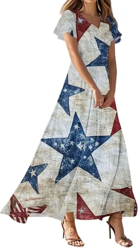 Fourth of July Outfit Women Independence Day USA Dress Festival Plus Size Patriotic Dress