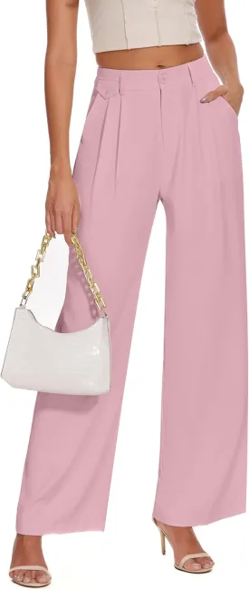 FUNYYZO Women's Loose Pleated Front Long Pants Wide Leg Trousers Solid Causal Dressy