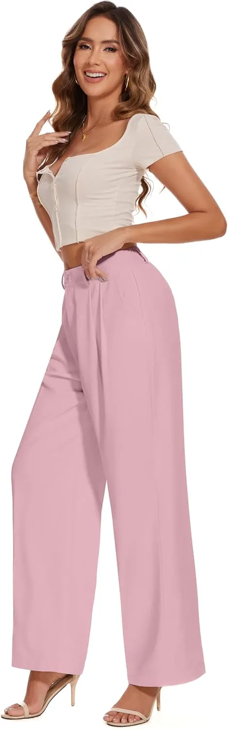 FUNYYZO Women's Loose Pleated Front Long Pants Wide Leg Trousers Solid Causal Dressy