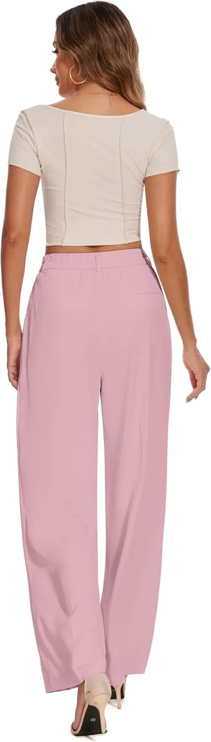 FUNYYZO Women's Loose Pleated Front Long Pants Wide Leg Trousers Solid Causal Dressy
