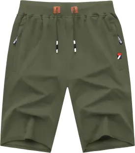 GEEK LIGHTING Mens Shorts Casual Cotton Drawstring Zipper Pockets Elastic Waist Lightweight Summer Athletic Beach Shorts