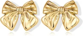 Gold Plated Bow Studs and Dangle Earrings - Silver Bow Statement Earrings Gift