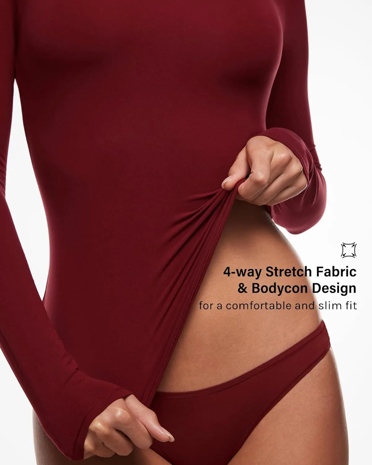 INLYRIC Women's Inbarely Soft Mock Turtleneck Double Lined Long Sleeve Tops Going Out Slim Fitted Sexy Trendy T-Shirts