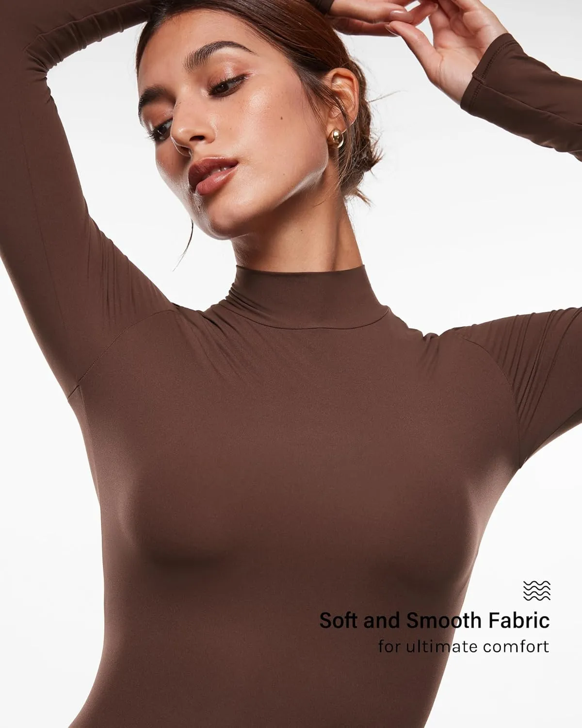 INLYRIC Women's Inbarely Soft Mock Turtleneck Double Lined Long Sleeve Tops Going Out Slim Fitted Sexy Trendy T-Shirts