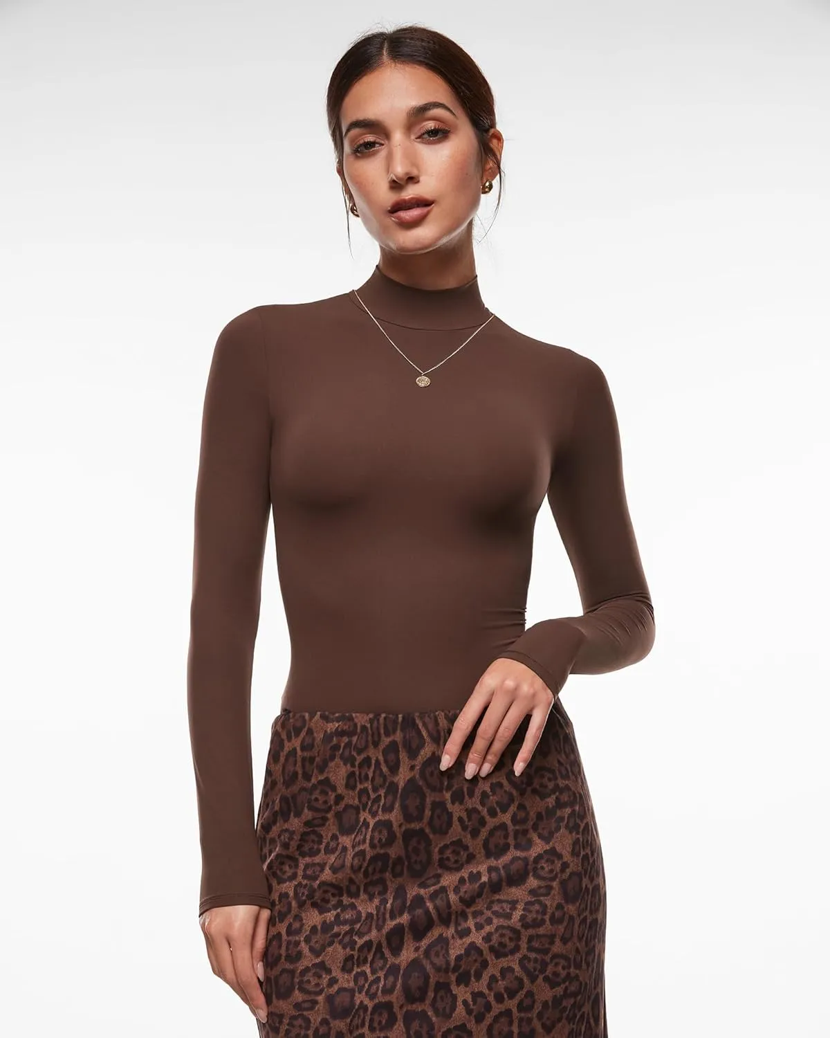 INLYRIC Women's Inbarely Soft Mock Turtleneck Double Lined Long Sleeve Tops Going Out Slim Fitted Sexy Trendy T-Shirts