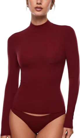 INLYRIC Women's Inbarely Soft Mock Turtleneck Double Lined Long Sleeve Tops Going Out Slim Fitted Sexy Trendy T-Shirts