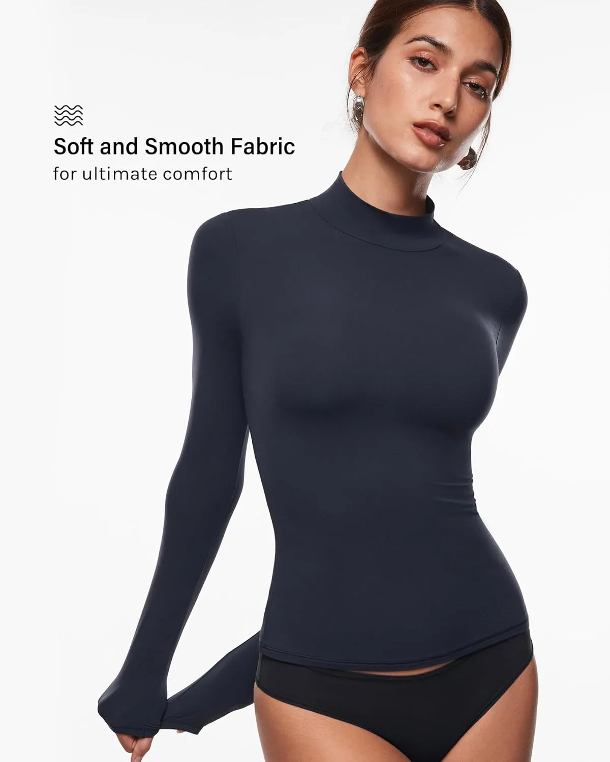 INLYRIC Women's Inbarely Soft Mock Turtleneck Double Lined Long Sleeve Tops Going Out Slim Fitted Sexy Trendy T-Shirts