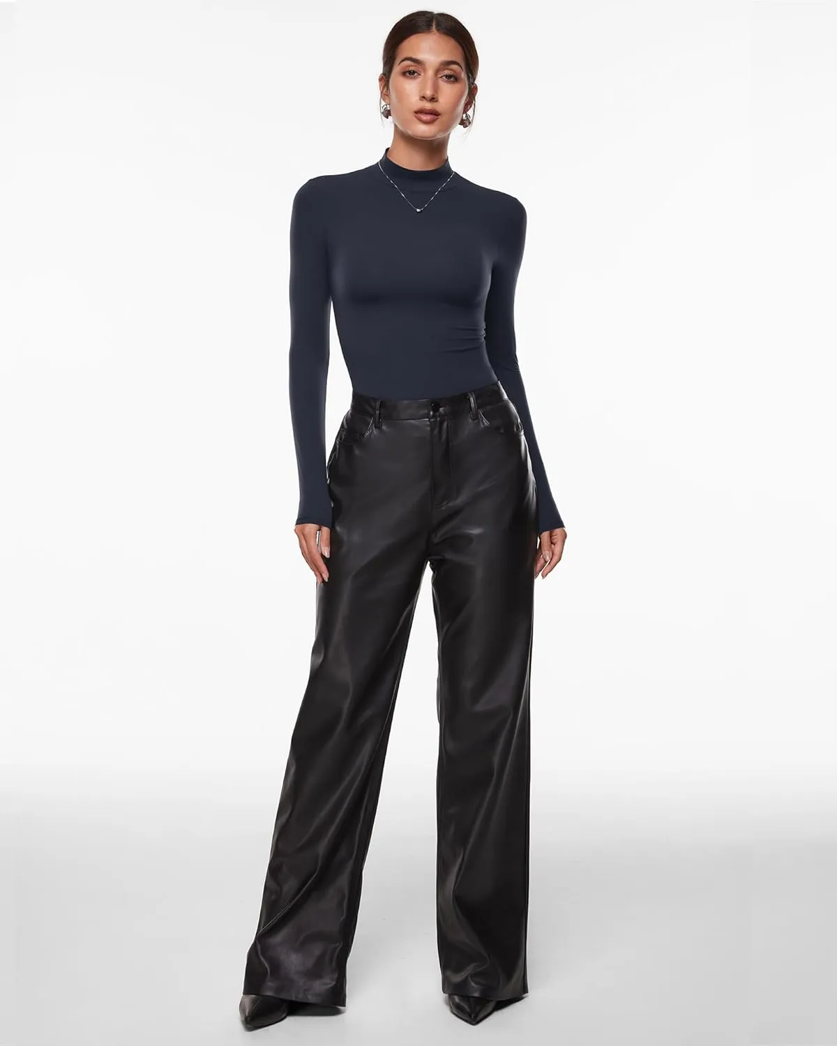 INLYRIC Women's Inbarely Soft Mock Turtleneck Double Lined Long Sleeve Tops Going Out Slim Fitted Sexy Trendy T-Shirts