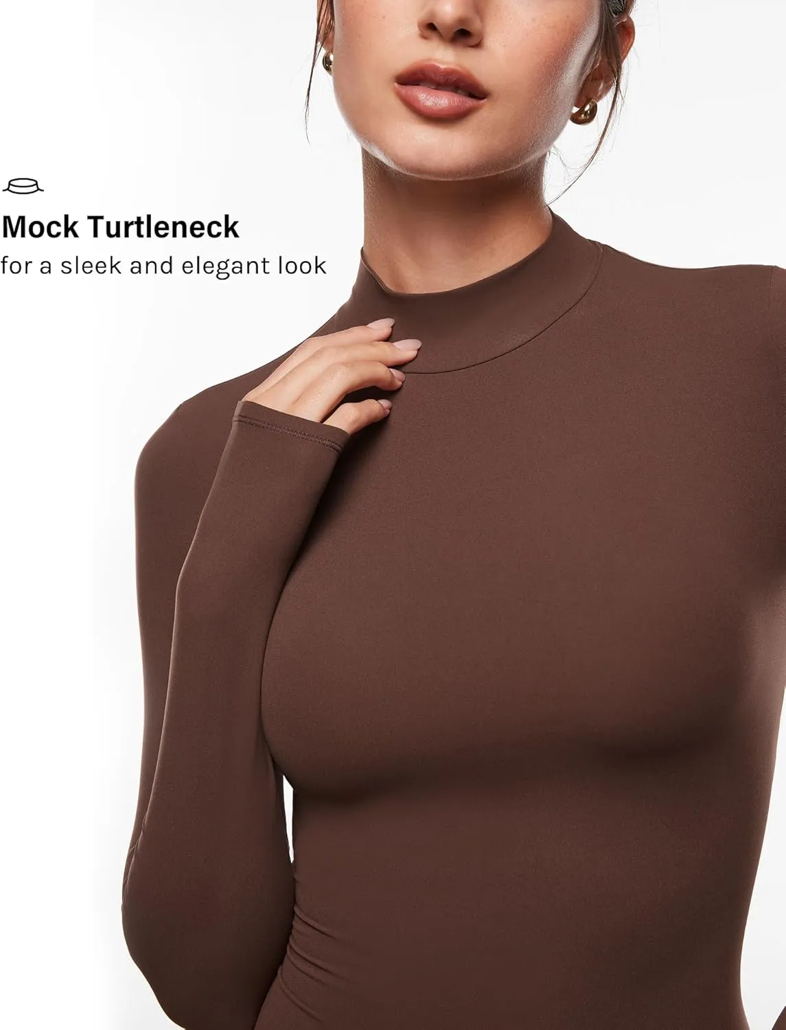 INLYRIC Women's Inbarely Soft Mock Turtleneck Double Lined Long Sleeve Tops Going Out Slim Fitted Sexy Trendy T-Shirts
