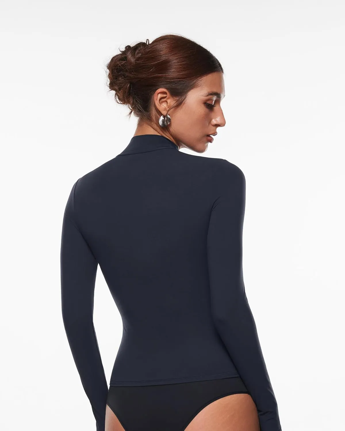 INLYRIC Women's Inbarely Soft Mock Turtleneck Double Lined Long Sleeve Tops Going Out Slim Fitted Sexy Trendy T-Shirts