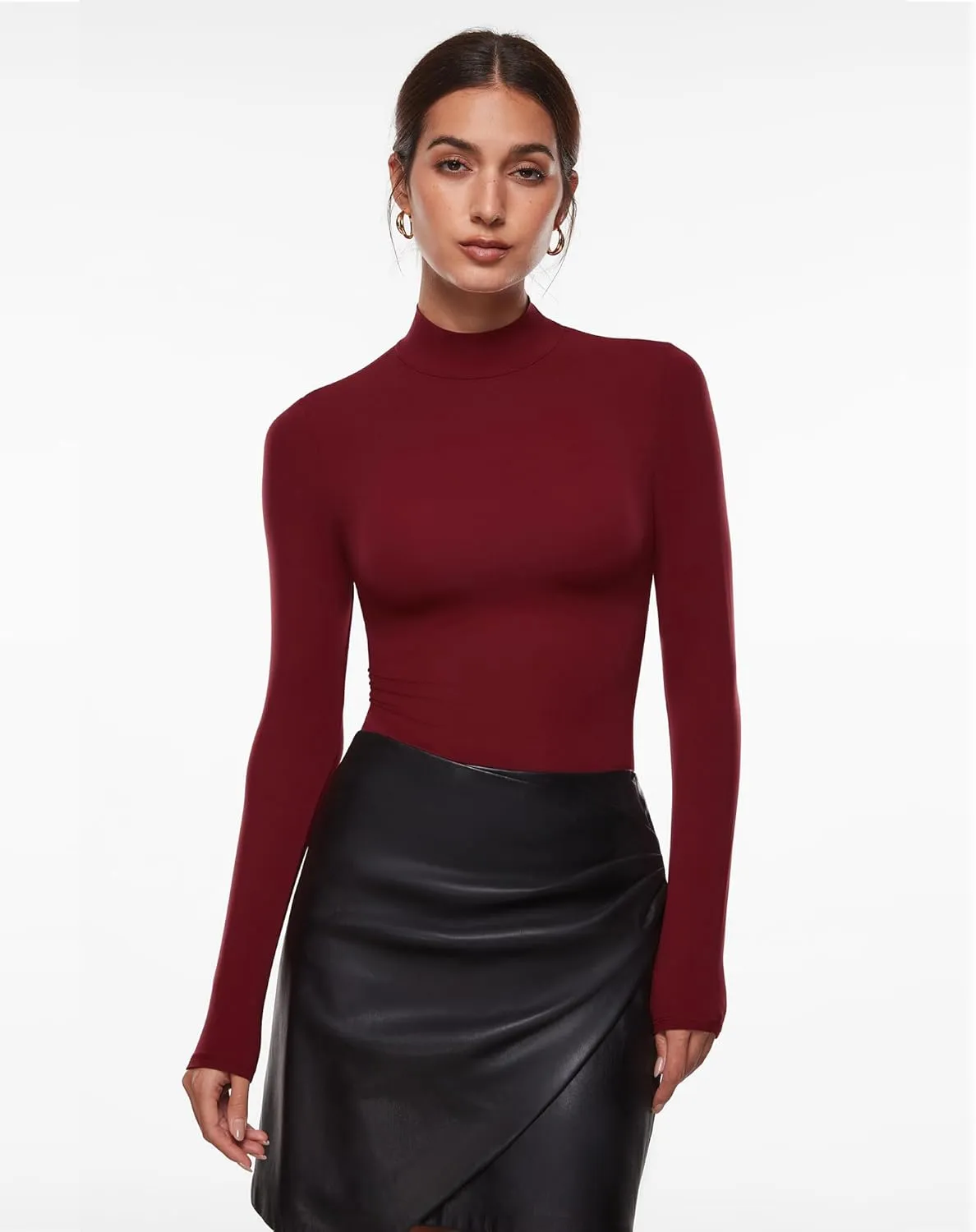 INLYRIC Women's Inbarely Soft Mock Turtleneck Double Lined Long Sleeve Tops Going Out Slim Fitted Sexy Trendy T-Shirts