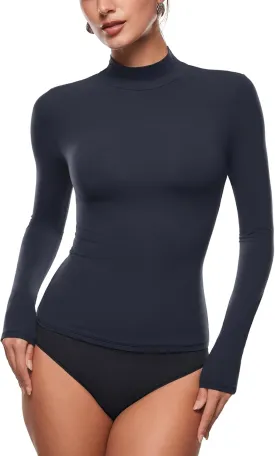 INLYRIC Women's Inbarely Soft Mock Turtleneck Double Lined Long Sleeve Tops Going Out Slim Fitted Sexy Trendy T-Shirts