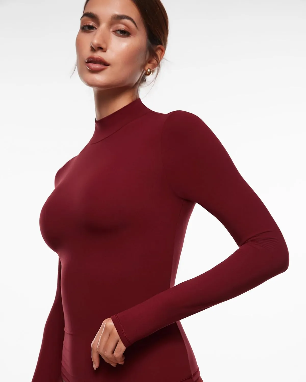 INLYRIC Women's Inbarely Soft Mock Turtleneck Double Lined Long Sleeve Tops Going Out Slim Fitted Sexy Trendy T-Shirts