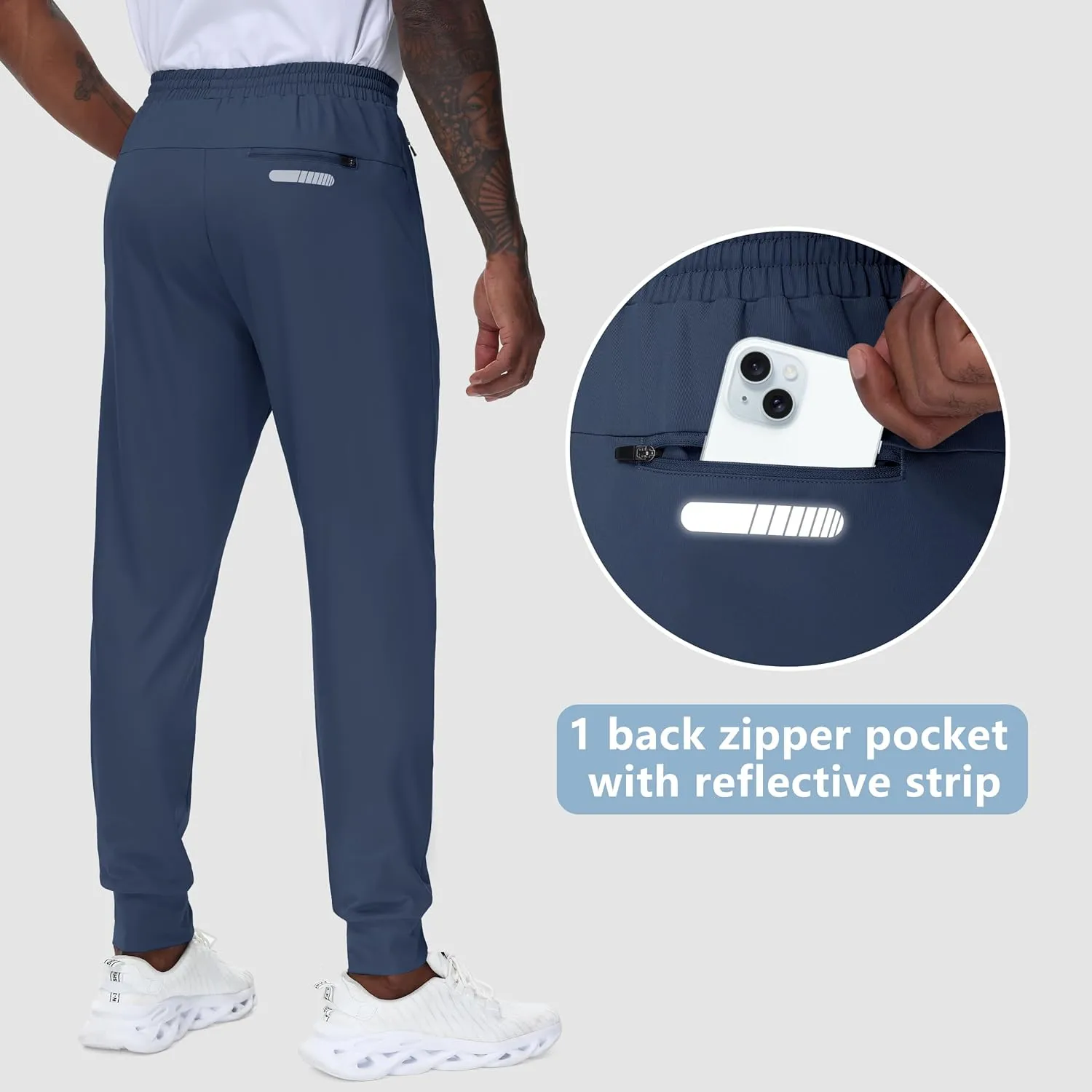 JWM Men's 30"/32"/34"/36" Inseam Joggers Tall Sweatpants 3 Zipper Pockets Stretch Lightweight Athletic Workout Gym Men Pants