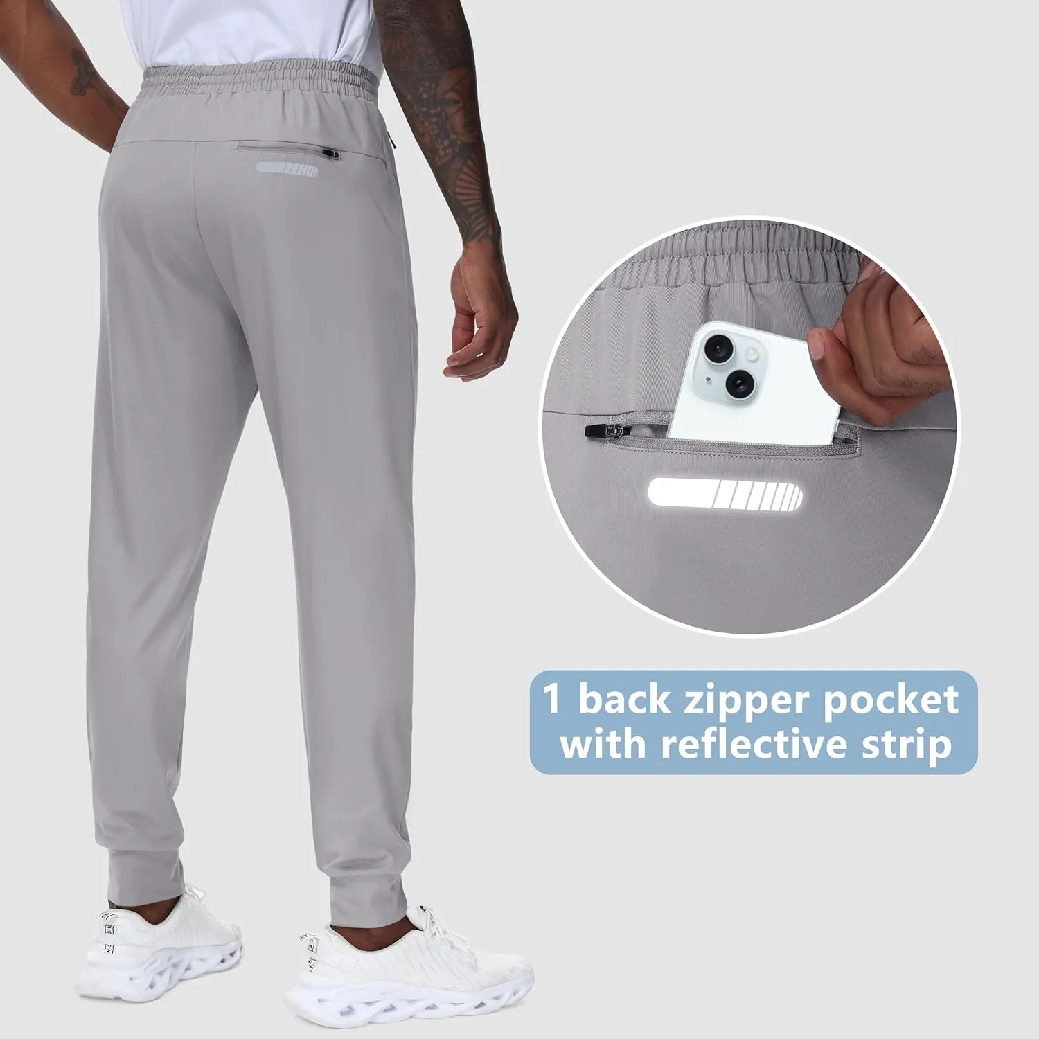 JWM Men's 30"/32"/34"/36" Inseam Joggers Tall Sweatpants 3 Zipper Pockets Stretch Lightweight Athletic Workout Gym Men Pants