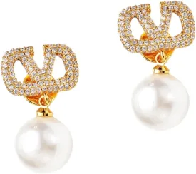 Letter Rhinestone Pearl Earrings - Silver Needle Flash Diamond Pearl Earrings for Spring and Summer