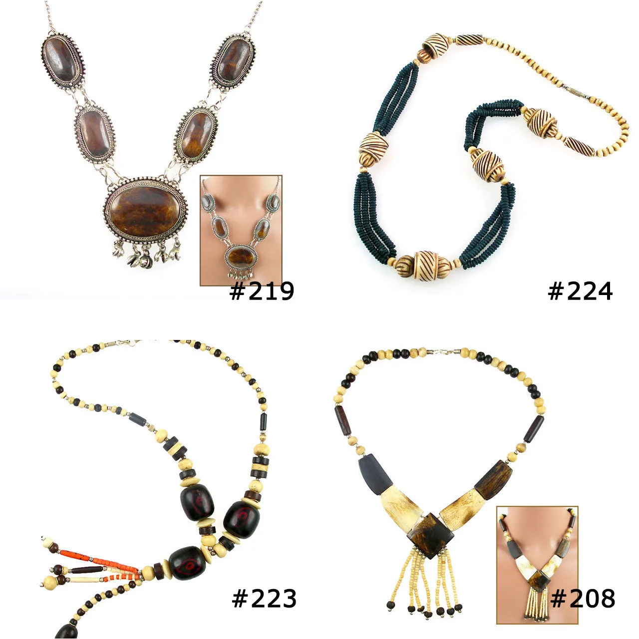 LOT OF 10 Bone Horn Necklaces Tribal Ethnic Tibetan Behemian & More