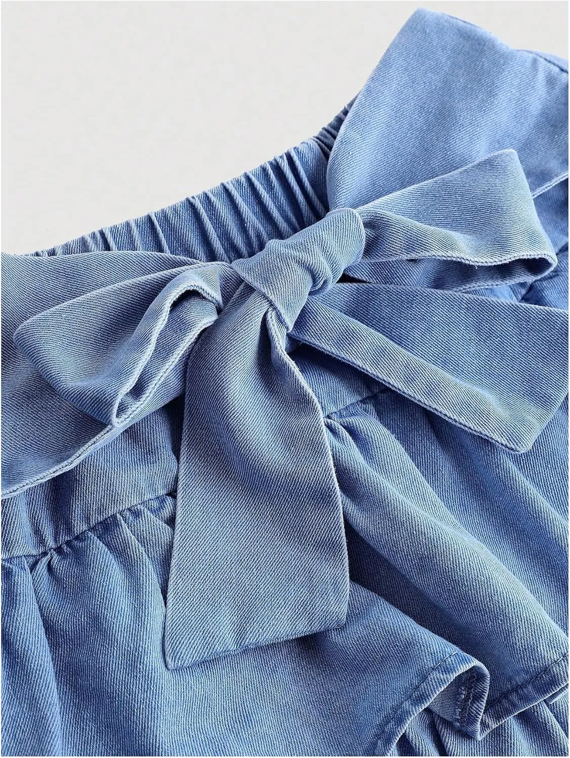 MakeMeChic Girl's Bow Denim Skirt Ruffle Tiered Elastic Waist A Line Cute Mini Skirts