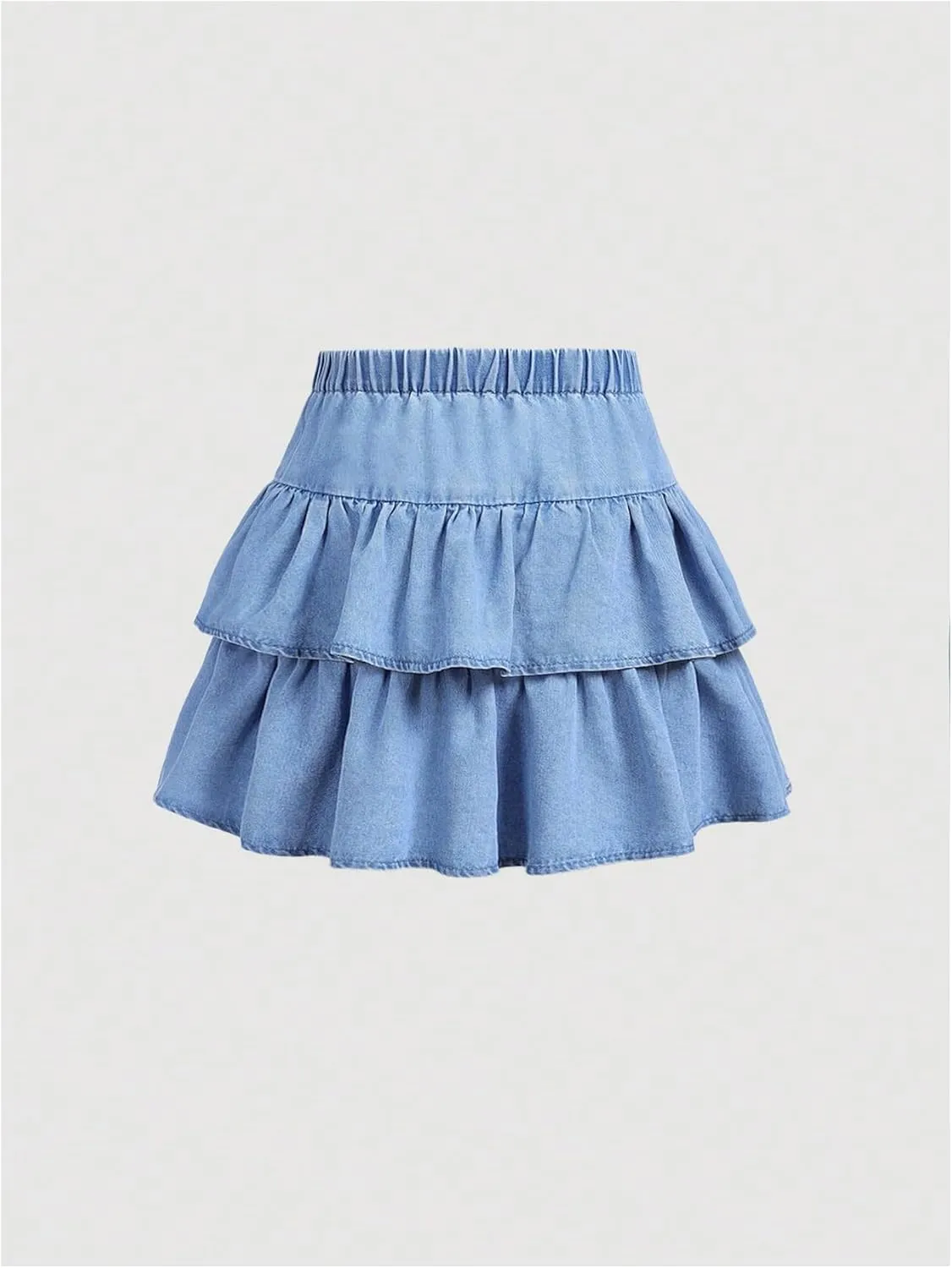 MakeMeChic Girl's Bow Denim Skirt Ruffle Tiered Elastic Waist A Line Cute Mini Skirts