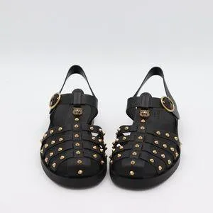 Mens Black Buckle Strap Feline Sandals
